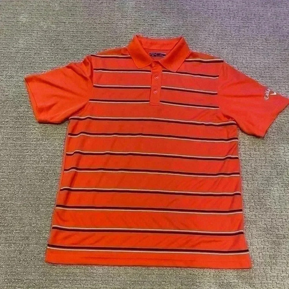 Callaway Polo Shirt Men Medium Tangerine striped Performance Golf - Picture 1 of 7